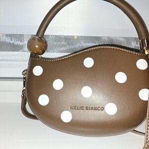 Melie Bianco Brown and White Polka Dot Crossbody Bag